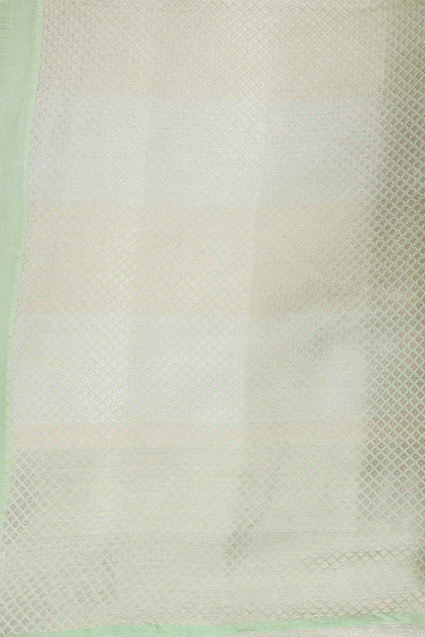 Raw Silk Saree In Pastel Green With Chevron Design