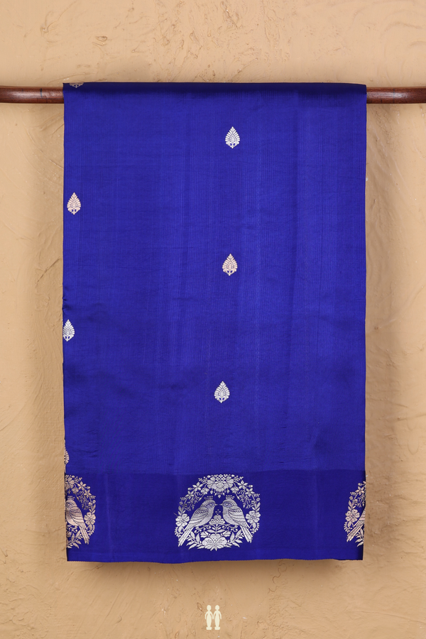 Raw Silk Saree In Royal Blue With Zari Buttas