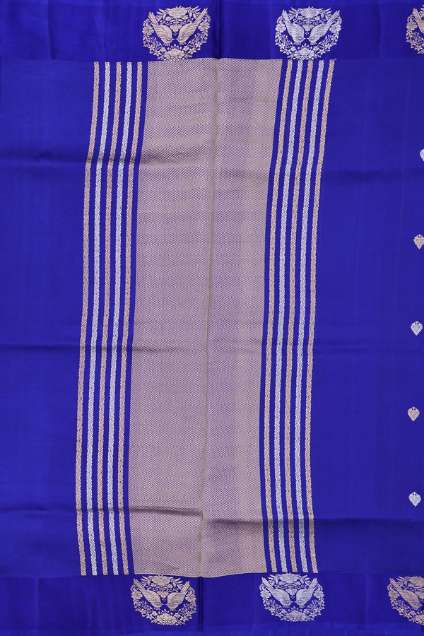 Raw Silk Saree In Royal Blue With Zari Buttas