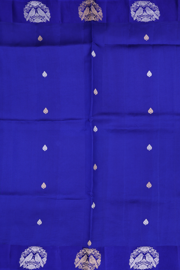 Raw Silk Saree In Royal Blue With Zari Buttas