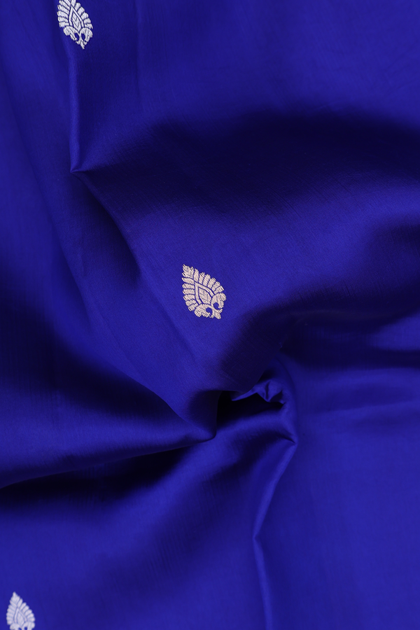 Raw Silk Saree In Royal Blue With Zari Buttas
