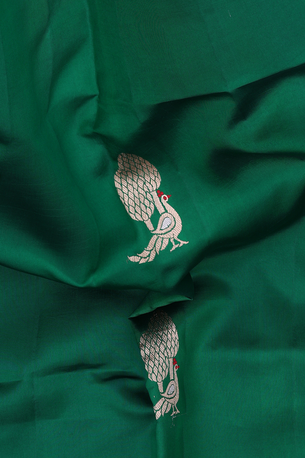 Raw Silk Saree Emerald Green With Peacock Motifs