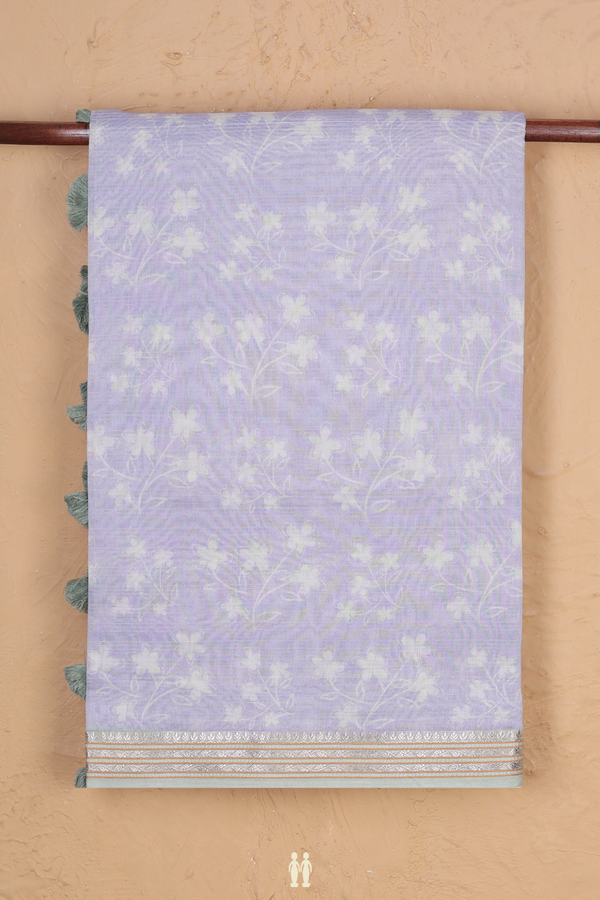 Chanderi Silk Cotton Saree In Dusty Blue With Floral Design