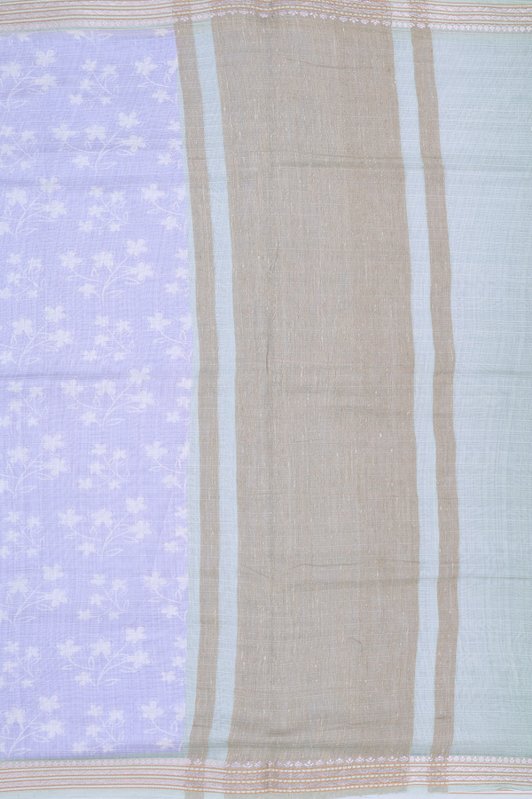 Chanderi Silk Cotton Saree In Dusty Blue With Floral Design