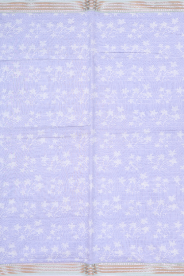 Chanderi Silk Cotton Saree In Dusty Blue With Floral Design