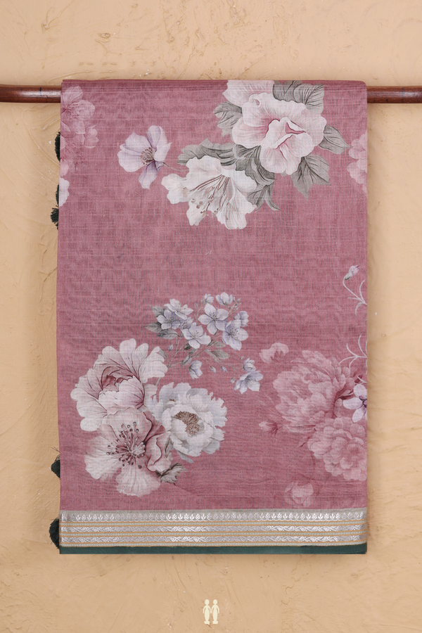 Chanderi Silk Cotton Saree In Dusty Mauve With Floral Design