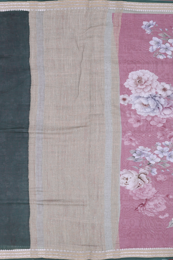 Chanderi Silk Cotton Saree In Dusty Mauve With Floral Design