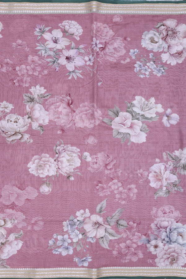 Chanderi Silk Cotton Saree In Dusty Mauve With Floral Design