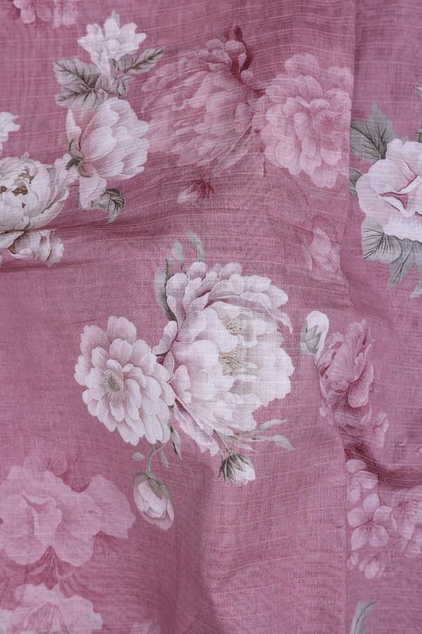 Chanderi Silk Cotton Saree In Dusty Mauve With Floral Design