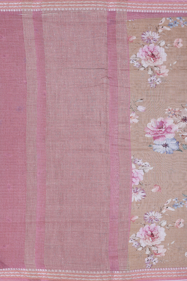 Chanderi Silk Cotton Saree In Brown With Floral Design