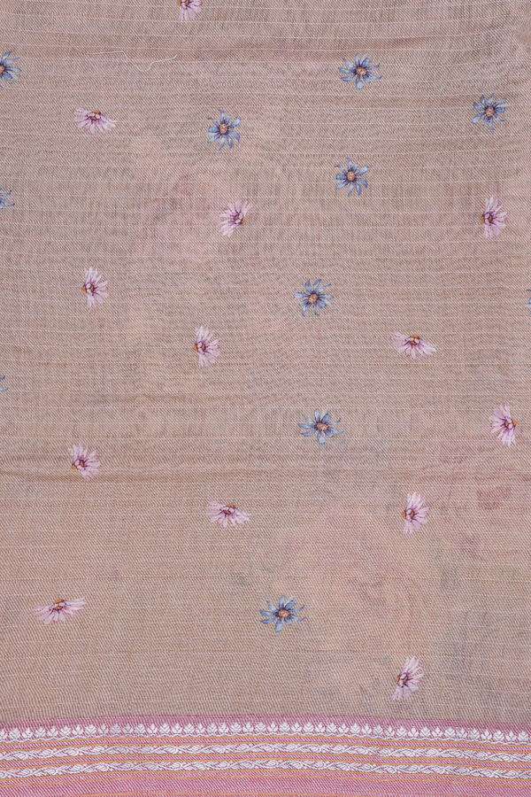 Chanderi Silk Cotton Saree In Brown With Floral Design