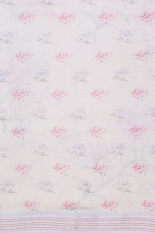 Chanderi Silk Cotton Saree In Cream Color With Floral Design