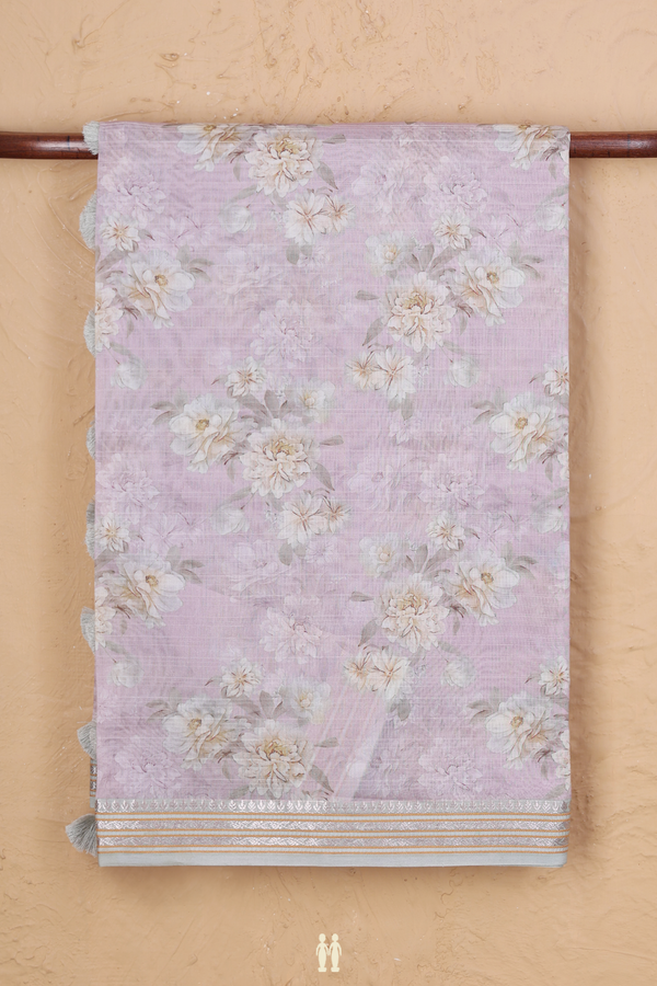 Chanderi Silk Cotton Saree In Light Lavender With Floral Design