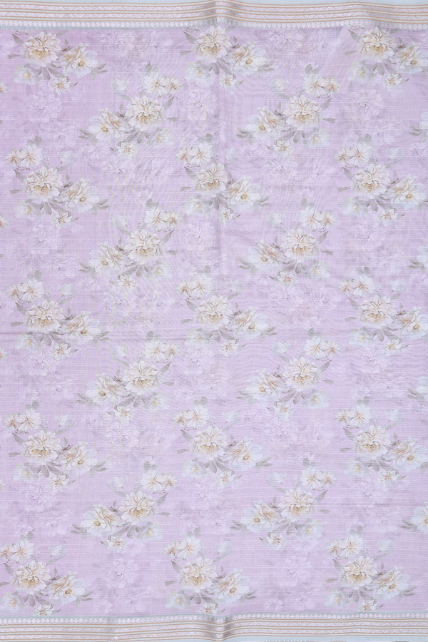Chanderi Silk Cotton Saree In Light Lavender With Floral Design