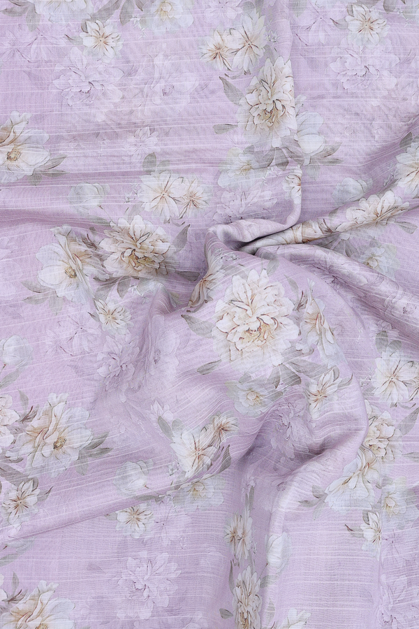 Chanderi Silk Cotton Saree In Light Lavender With Floral Design