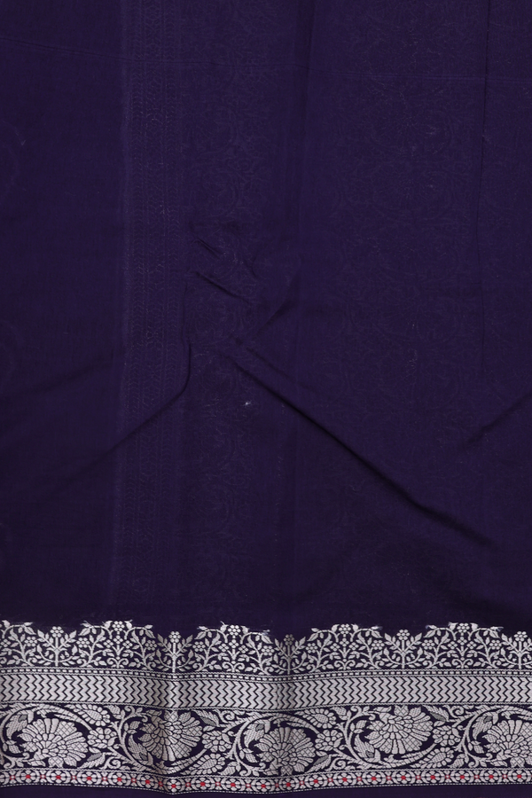 Raw Silk Saree In Navy Blue With Floral Buttas