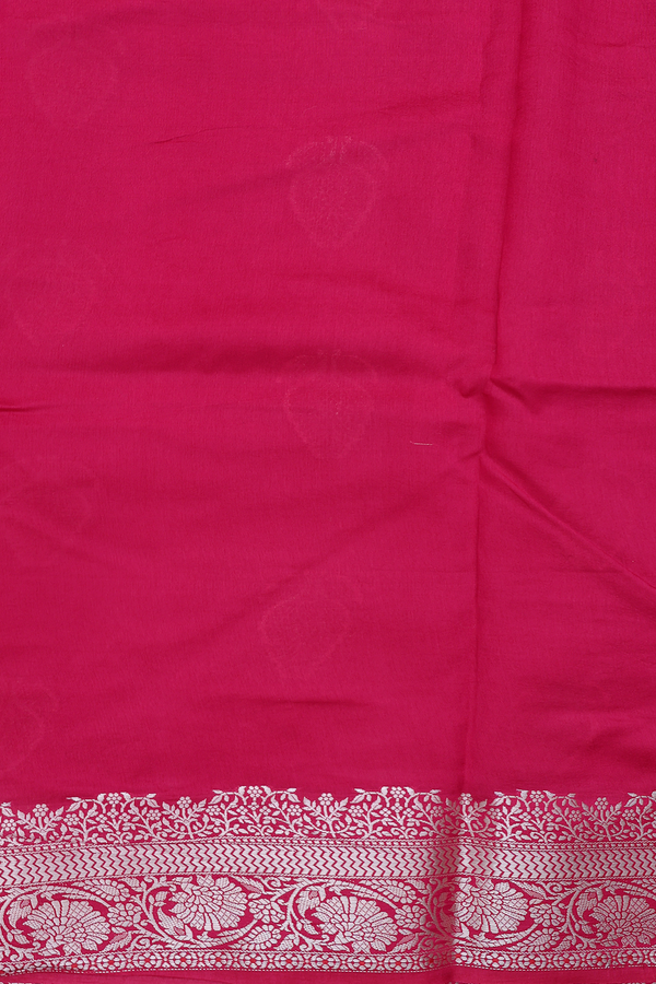 Raw Silk Saree In Rose Red With Floral Buttas