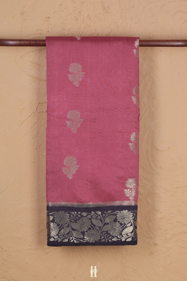 Raw Silk Saree In Mulberry With Floral Buttas