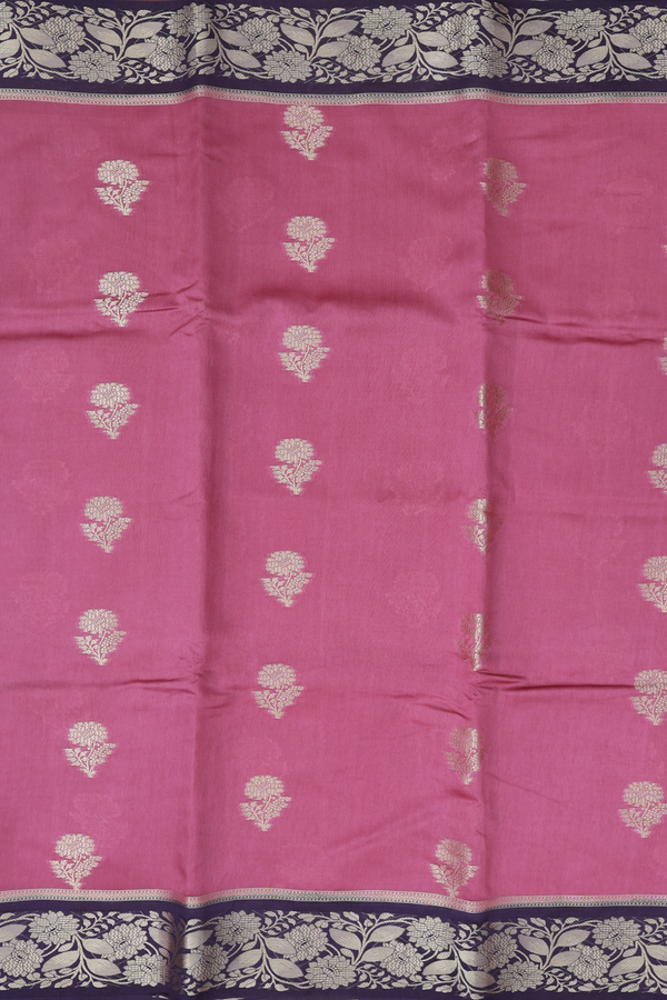 Raw Silk Saree In Mulberry With Floral Buttas