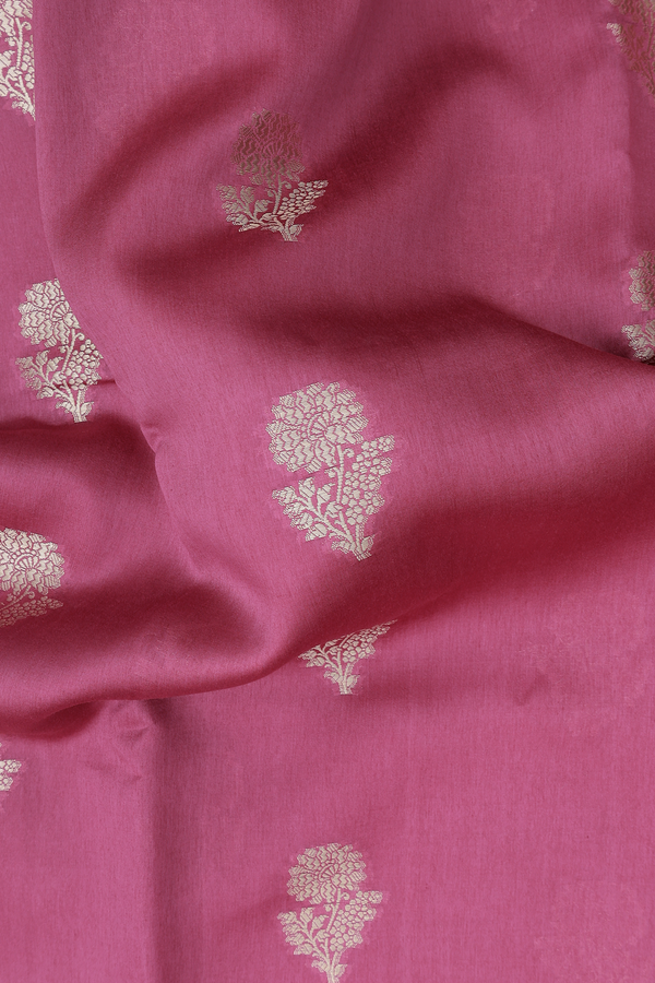 Raw Silk Saree In Mulberry With Floral Buttas