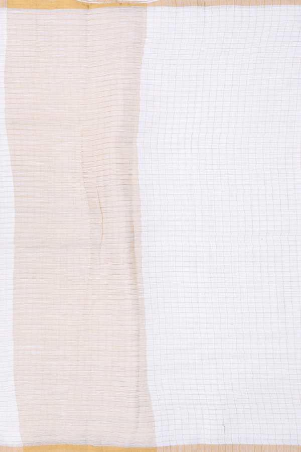 Linen Saree In White With Checks Design