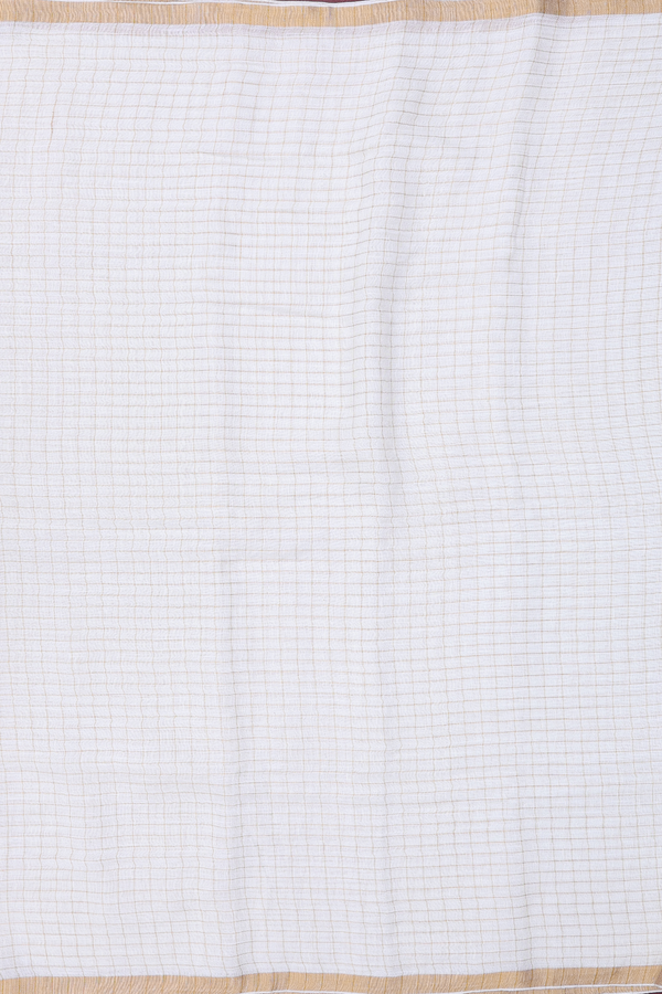 Linen Saree In White With Checks Design
