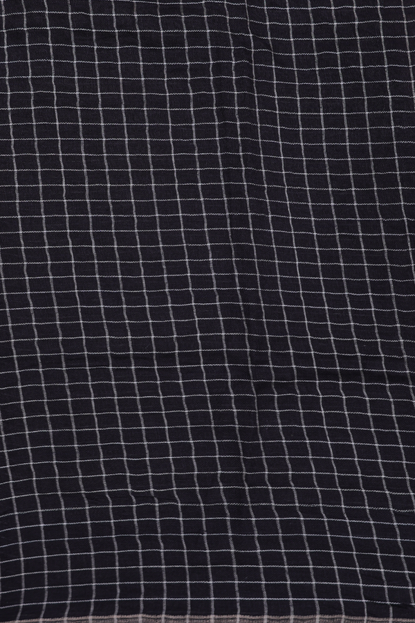 Linen Saree In Black With Checks Design