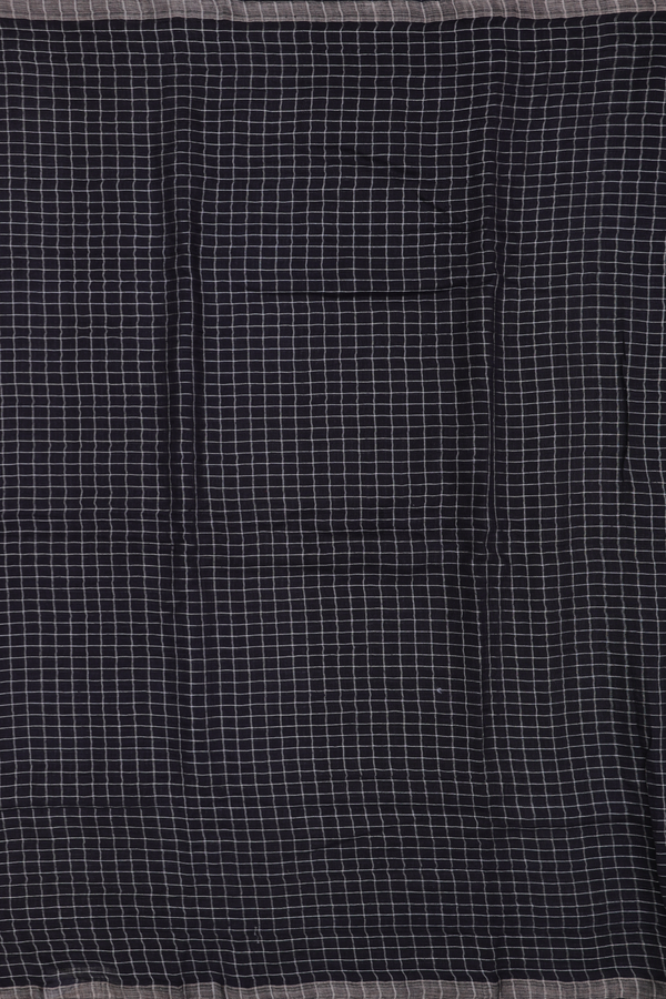 Linen Saree In Black With Checks Design