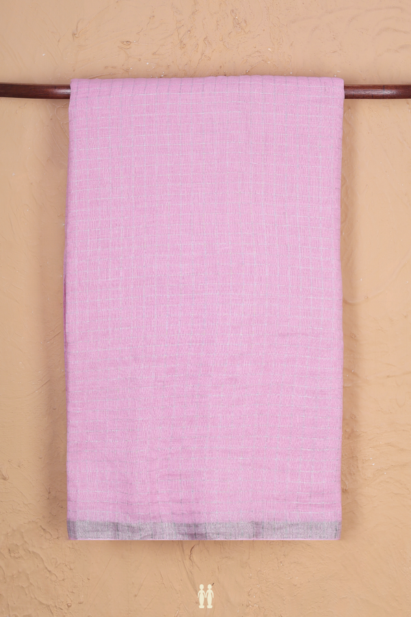 Linen Saree In Pink With Checks Design