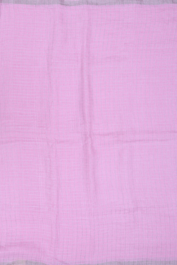 Linen Saree In Pink With Checks Design