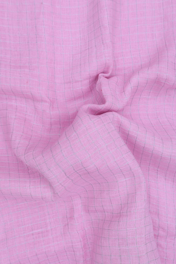 Linen Saree In Pink With Checks Design