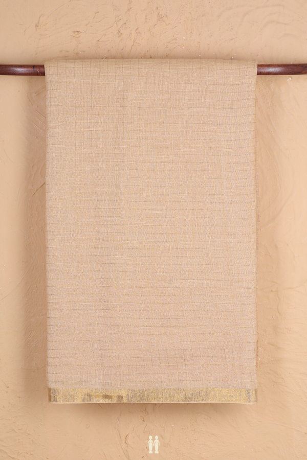 Linen Saree In Brown With Checks Design