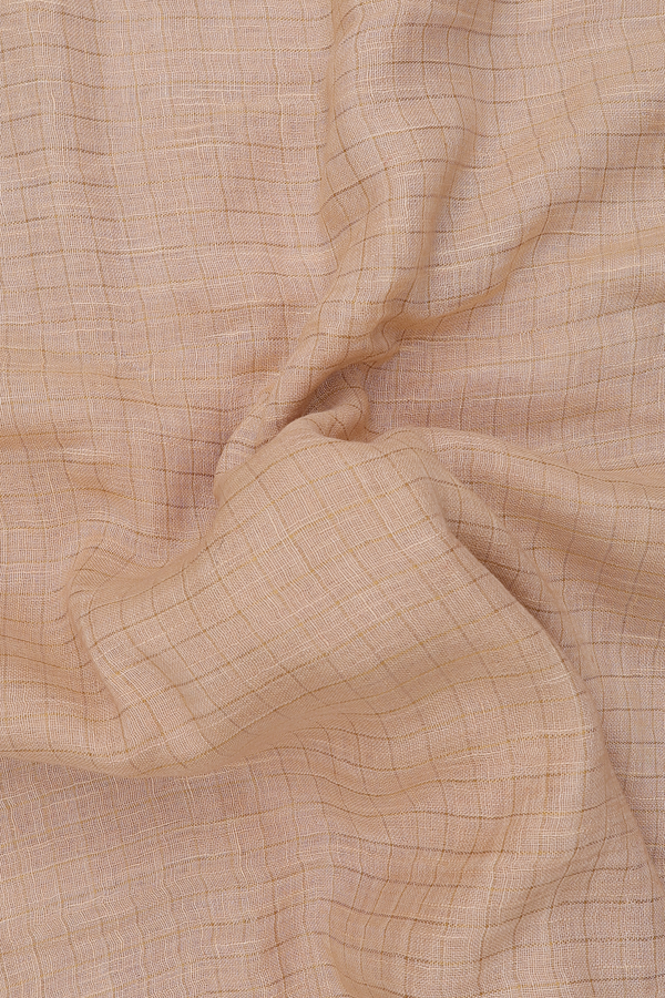Linen Saree In Brown With Checks Design