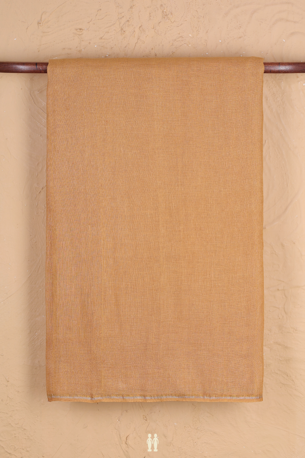 Linen Saree In Plain Mustard Yellow With Light Weight