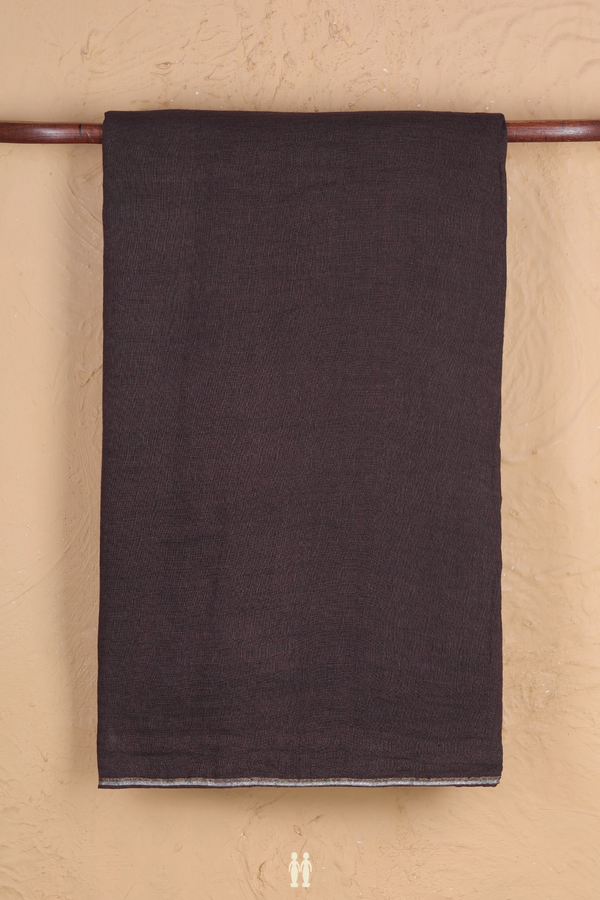 Linen Saree In Plain Coffee Brown With Zari Pallu