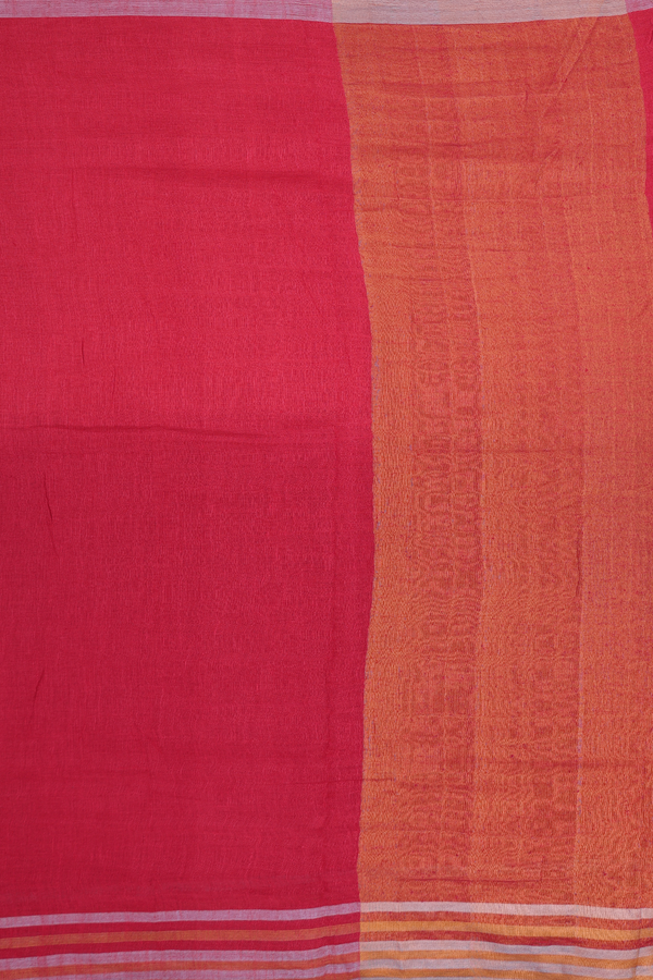 Linen Saree In Crimson Red With Zari Border