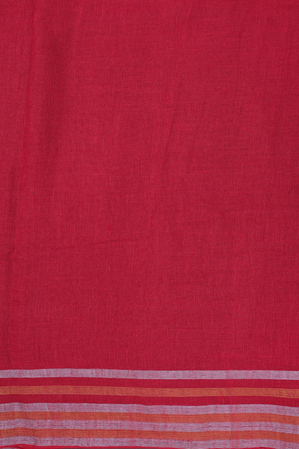 Linen Saree In Crimson Red With Zari Border