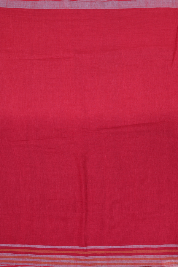 Linen Saree In Crimson Red With Zari Border