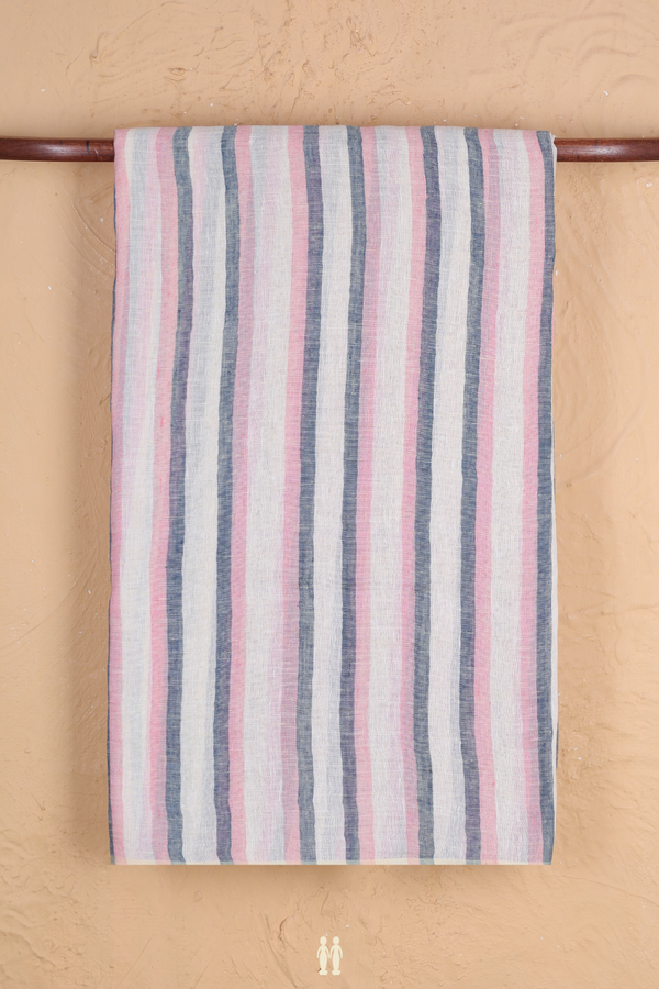 Linen Saree In Multicolor With Stripes Design