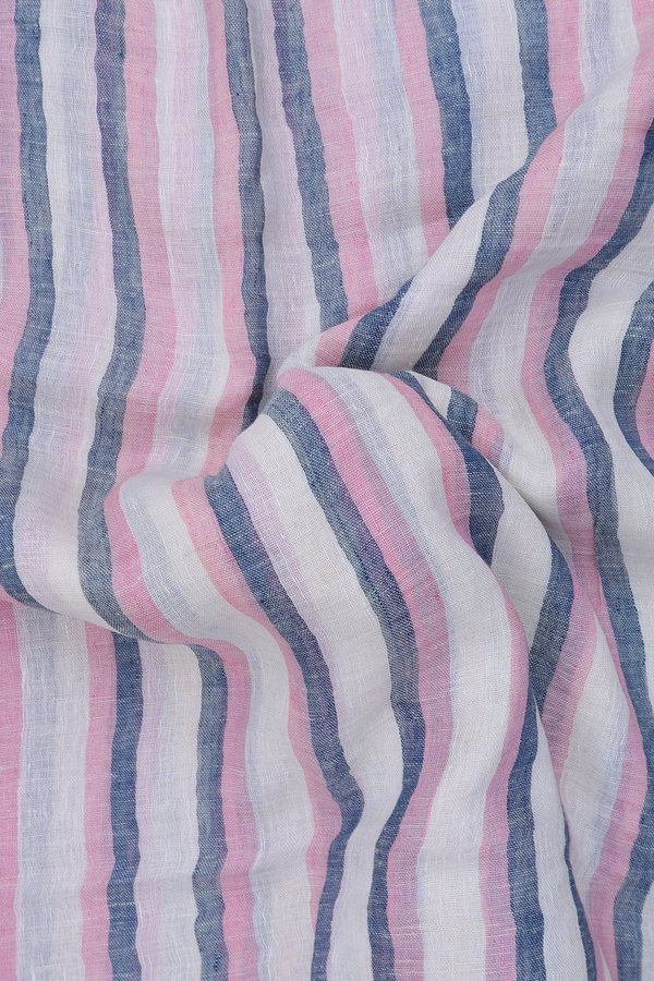 Linen Saree In Multicolor With Stripes Design