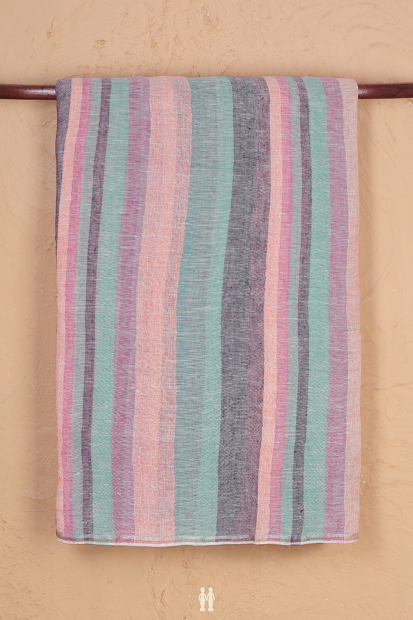 Linen Saree In Multicolor With Stripes Design