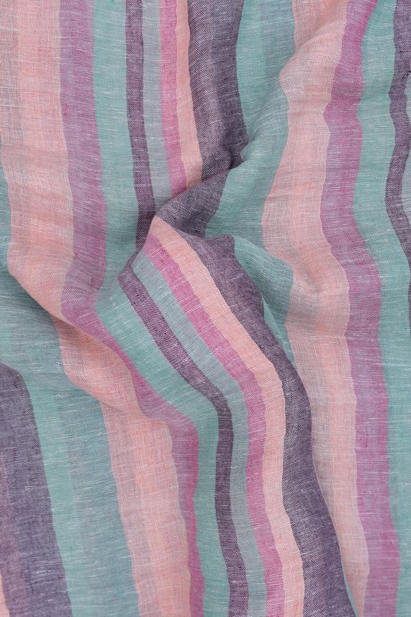 Linen Saree In Multicolor With Stripes Design