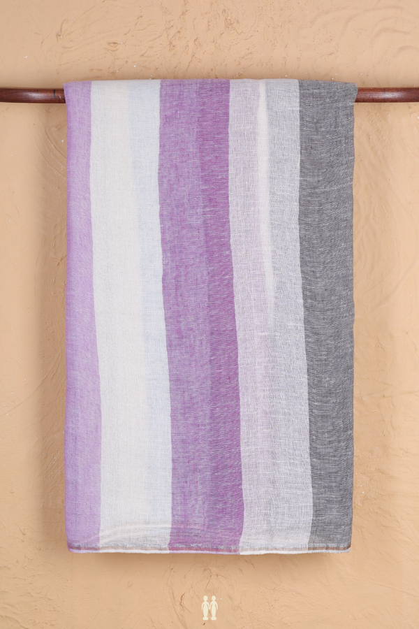 Linen Saree In Multicolor With Stripes Design