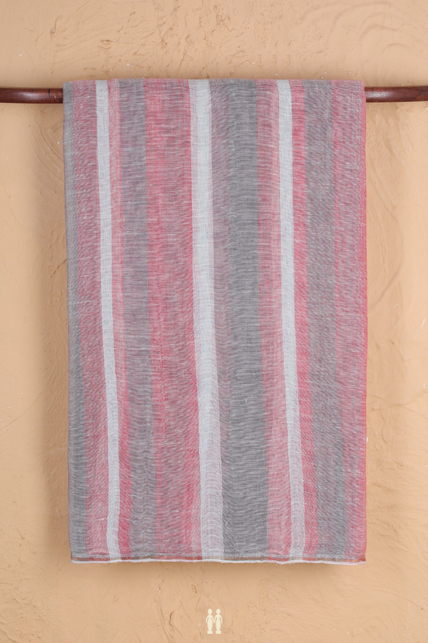 Linen Saree In Multicolor With Stripes Design