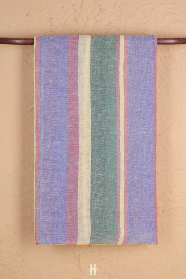 Linen Saree In Multicolor With Stripes Design