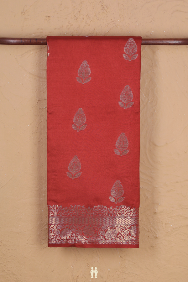 Raw Silk Saree In Scarlet Red With Floral Buttas