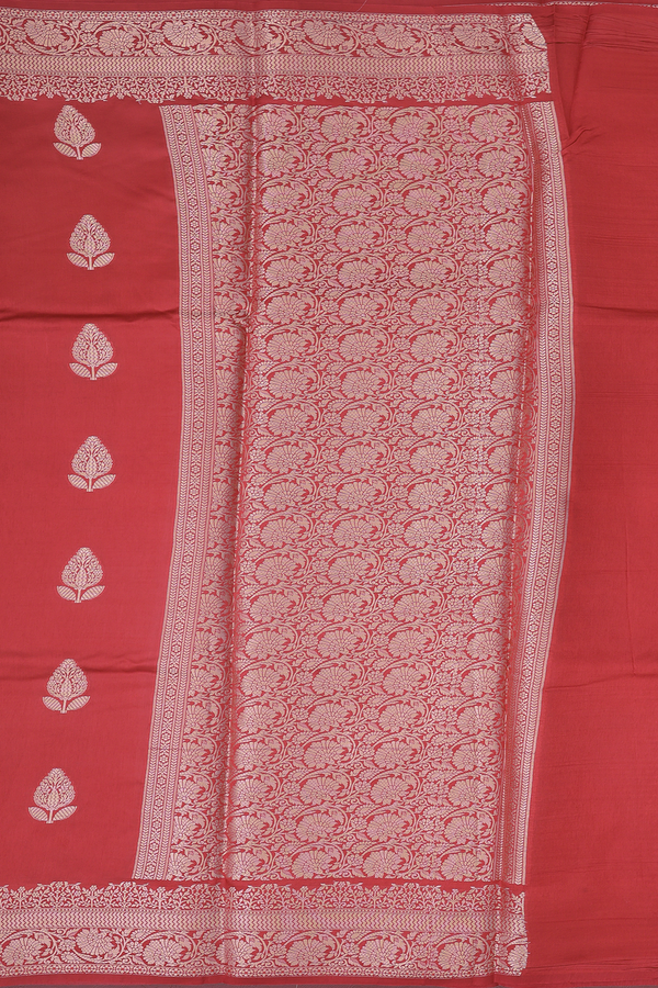 Raw Silk Saree In Scarlet Red With Floral Buttas