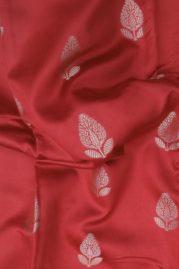 Raw Silk Saree In Scarlet Red With Floral Buttas