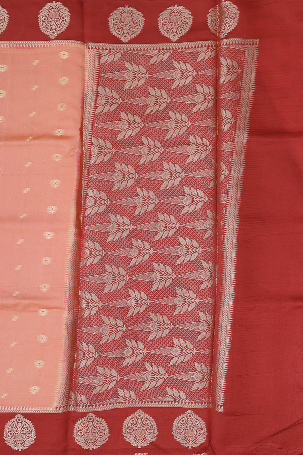 Raw Silk Saree In Peach With Floral Buttas