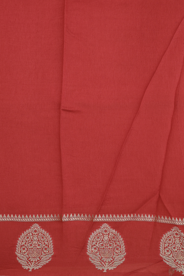 Raw Silk Saree In Peach With Floral Buttas